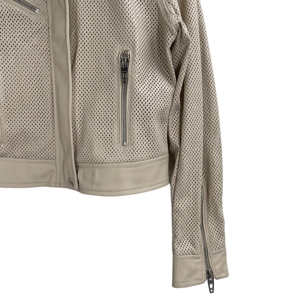 Blank NYC Imelda Cream Perforated Vegan Leather Moto Zip Jacket Womens Small - Picture 3 of 10